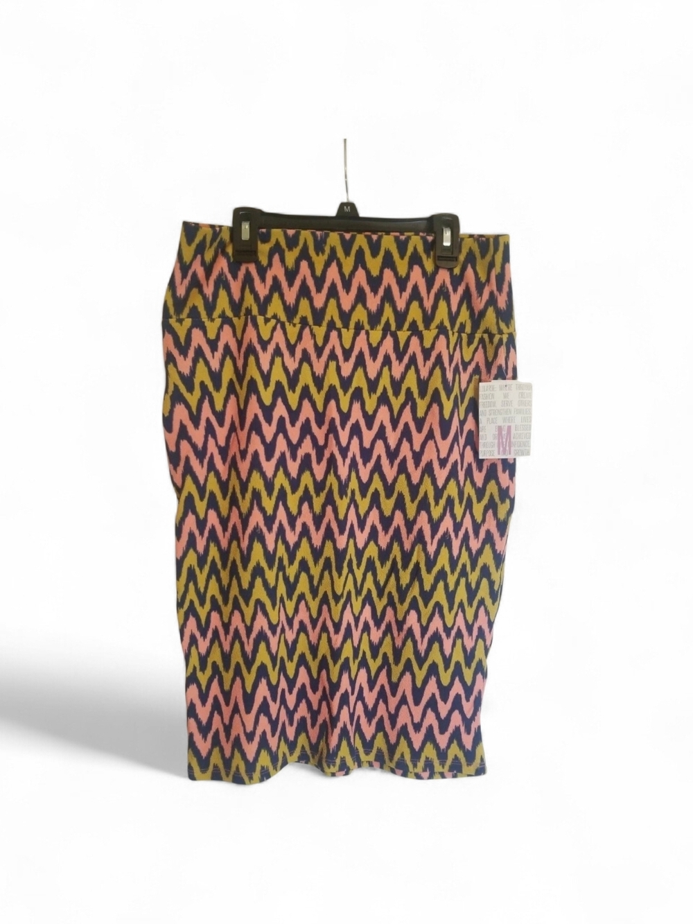 LuLaRoe Cassie Womens' Pink and Yellow Zigzag Pencil Skirt MEDIUM